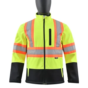 ODM Unisex Fluorescent Yellow Fleece Lined Softshell Waterproof Breathable Reflective Safety Work Custom Winter Jacket