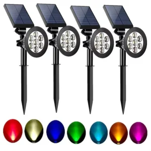 Luz LED Solar Holofotes Externos IP65 Luzes à Prova d'Água Brilho Ajustável para Jardim Quintal Entrada de Carro Decoração de Pátio