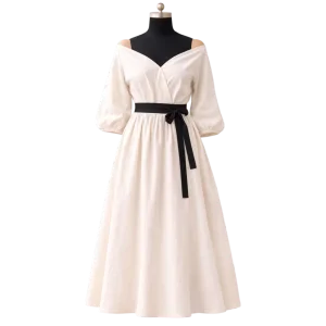Elegant Off Shoulder White Cotton Linen Midi Dress