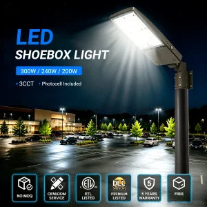 300W Commercial LED Area Lighting Dusk Mounted 300 Watts Led Shoebox Street Light Lamp for Parking Lot Aluminum Body IP65 Power