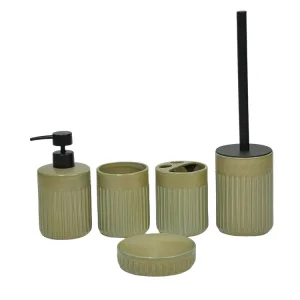 Wholesale Light Olive Green Ribbed Ceramic Bathroom Accessory Set - Minimalist Modern Design Suppliers, Companies