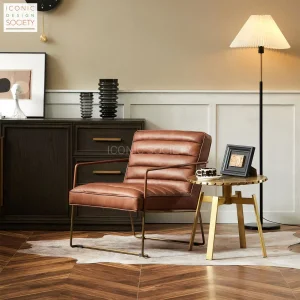 Industrial Modern Genuine Leather Dining Accent Chair