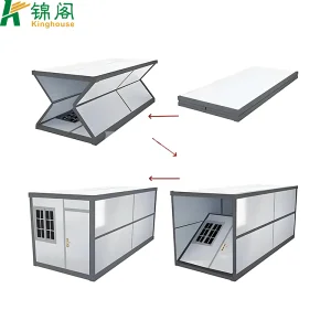Espacio de vida en casa pequeña con almacenamiento inteligente y diseño compacto de casa plegable