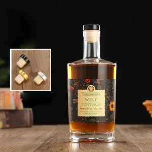 Vintage Wide Shoulder 500ml Crystal Glass Gin Bottle with Cork Finish for Whisky Vodka