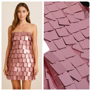Square Sequin Fabric on Mesh for Party Dresses, Evening Wear and Fashion Apparel