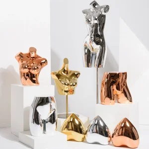 Hot Selling Electroplated Bust Mannequin in Glossy Gold/Rose Gold/Silver with Adjustable Height Bracket Base Made of PP/PE/ABS/Fiberglass for Female Bra Display