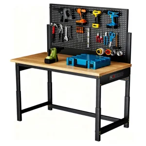 Industrial Steel Workbench with Shelves