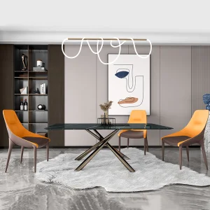 Modern Home Dining Metal Leg Furniture Coffee Marble Banquet Dining Table Furniture Set