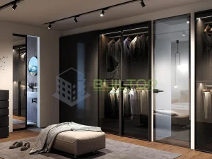 Interior Room Glass Door Aluminum Frame Black 8mm Glass Swing Door Hidden Hinge Toilet Bedroom Bathroom Hotel Glass Doors