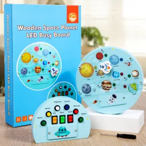 Solar System Busy Board for Toddler, Montessori Wooden Sensory Toys with LED Light, Kids Best Gift for Christmas &amp; Birthday