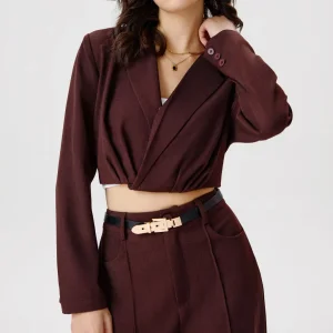 Clothing Supplier Fashion Sexy Modern Women's Cotton Collar Ruched Boxy Fitted Cropped Blazer