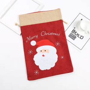 Hot Sale Linen Large Drawstring Bag Printed Custom Santa Sack Candy Bag Personalized Christmas Sacks