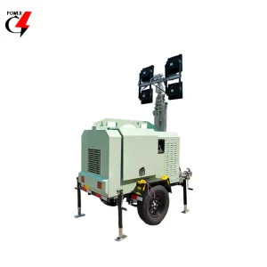 9m Mástil 4X400W Torre de Luz Móvil Remolcable Híbrida Generador Solar con 5kw Generador Diésel