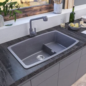 China Supplier Top Mount Grey Single Bowl Rectangular Composite Granite Kitchen Utensils Kitchen Sinks
