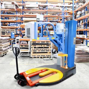 Automatic Forklift Enter to Turntable Stretch Wrapper Forklift Stretch Pallet Wrap Wrapping Wrapper Machine Palletizer Stacker