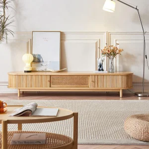 Aparador de TV de Madeira Moderna com Rattan