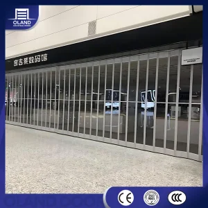 Shop Mall Airport Clear View Polycarbonate Folding Shopfront Gate with Aluminum Frame Retail Store Security Grille Transparent Sliding Folding Door