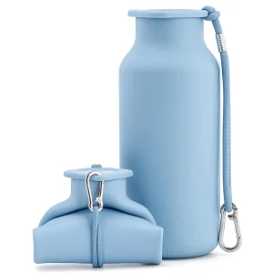 Collapsible Silicone Water Bottle, Foldable Leak-Proof Sports Travel Cup with Carabiner, BPA Free Reusable Portable Water Bottles for Outdoor Camping, Hiking, G