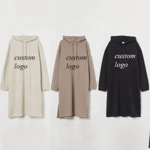 Fall Winter Casual Drawstring Hoodie Dress Women's Plus Size Sweatshirt Dress Solid Color Sweatshirt for Women