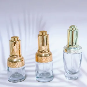 Press-Type Fragrance Essential Oil Glass Serum Dropper Bottle with a Golden Aluminum Cap