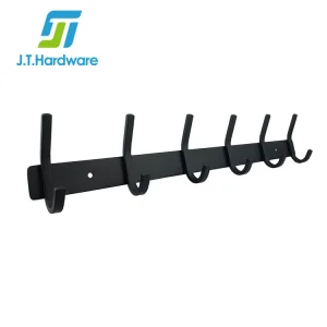 Factory Wholesale Modern Bathroom Washroom Kitchen Accessories Entryway Black Stainless Steel Wall Mounted Hanging Holder Towel Clothes Coat Hooks Rack