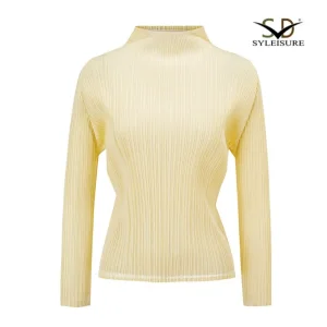 China Women's Turtleneck Long Sleeve Pleated Slim Fit Top Manufacturers, Suppliers