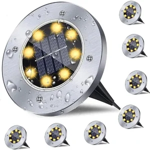 8LED أضواء أرضية تعمل بالطاقة الشمسية LED ضوء تحت الأرض خارجي ساطع مقاوم للماء حديقة ممر عشب ضوء من الفولاذ المقاوم للصدأ