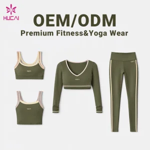 OEM HUCAI Custom Manufacturer High Quality Nylon Spandex Side Color Blocking Stripe Gym Workout Activewear Yoga Pants Leggings