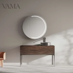 Vama 1200mm Pia de Vaso Tradicional Preta Fosca com Base de Metal e Armário de Madeira para Banheiro