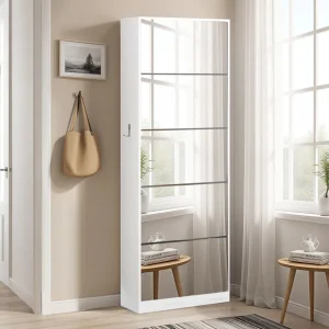 JIAMEIJIA White Full-Length Mirror Narrow Shoe Cabinet | OEM/ODM Bulk Wholesale Entryway Storage