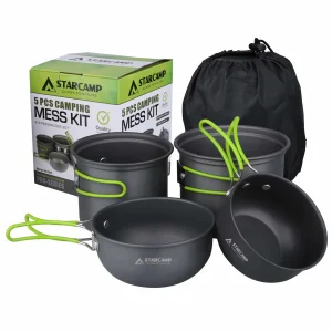 STARCAMP 2-3 Person 5 In 1 Aluminium Outdoor Picnic Camping Cookware Mess Kit Camping Cooking Set Pot Pan Kit