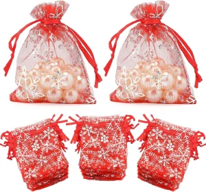 Christmas Snowflake Gold Foil Gauze Bags Gift Packaging Organza Christmas Decorations Gift Bags