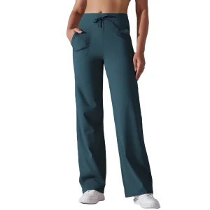 Wide Leg Pants Pockets Loose Yoga High Waist