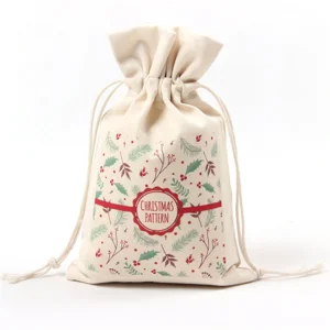 Wholesale Customized Design Festival Seasonal Gift Christmas Food Portable Reusable Promotion Pouch Packing Double Pull Cord Muslin Canvas Cotton Drawstring Bag