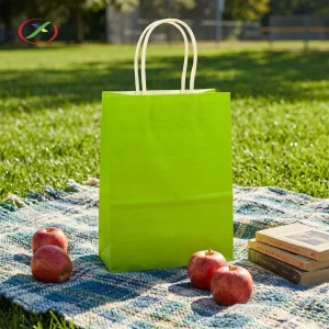 Custom Logo Eco-Friendly Classic Recycled Printed Kraft Paper Bags Handles for Grocery Shopping Restaurant Takeaway Packaging