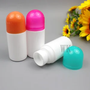 Custom White 50ml 60ml Empty Refillable Cosmetic Essential Oil Roll on Bottles Plastic Deodorant Bottle