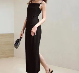 Ropa de mujer vestido largo elegante asimétrico de tirantes spaghetti sin espalda sin mangas casual sexy para la noche