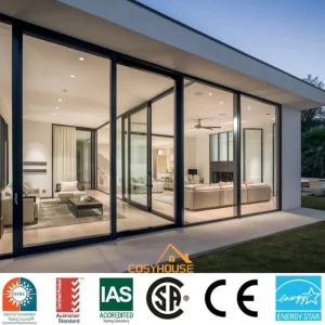 Energy Efficient Aluminum Sliding Doors Large Glass Panels Hurricane Impact Fire Rated Nfrc Certified for Hotel Apartment Projects