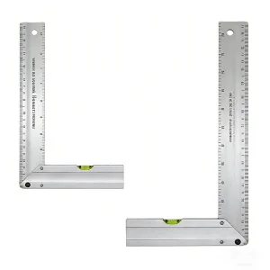 2Pcs Aluminum Try Square Set 90 Degree Measuring Tools with Bubble Levels Woodworking Carpentry DIY Layout and Marking Work