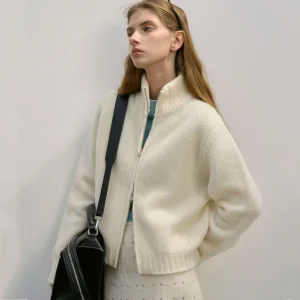 Factory Customized Winter New Style Special Blended High Collar Double Zipper High Quality Wool Cardigan