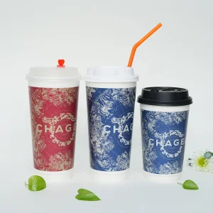8oz/10oz/12oz/16oz/20oz/24oz Copos de Papel Biodegradáveis Descartáveis Impressos com Logo Copos de Café Quente Copos de Chá Copos de Papel Kraft de Parede Dupla e Simples com Tampa