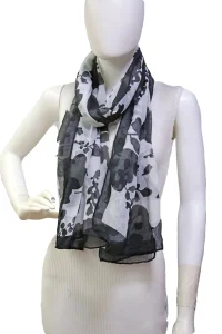 Womens Black Flowers Long Scarf