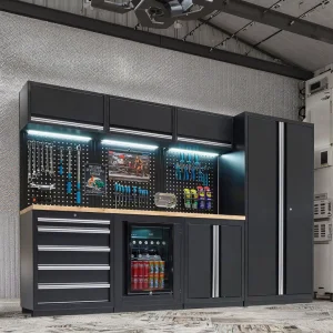 JZD OBM New Black Combination Large Steel Workshop Removable Workbench Tool Cabinet Stainless Steel Wood Aluminium Tool Storage