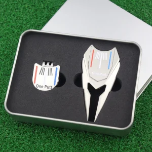 One Putt True Putt Metal Golf Alignment Aids For Practice Silver Color With Red Blue Lines Green Fork Hat Clip