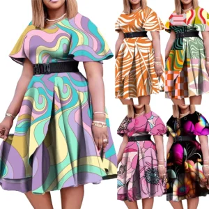 Printed womens casual dresses plus size