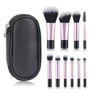 Travel Friendly 10 PCS Vegan Soft Synthetic Makeup Brush Set Cosmetic Brushes Collection Full Face Makeup Brush Kit with PU Bag