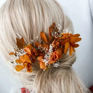Wedding Accessories Boho Burnt Orange Bridal Hair Piece Artificial Flower Rust Terracotta