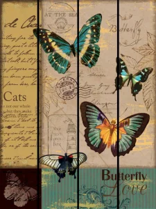 Vintage Butterfly Design Wood Wall Printing Art Sign Craft