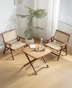 Bamboo Folding Chairs Set with Table Portable Garden Patio Terrace Leisure Seating for Home Balcony Camping Picnic