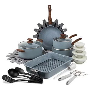 28-Piece Luxury Classic Granite Cookware Set Premium Kitchenware Collection Metal Design